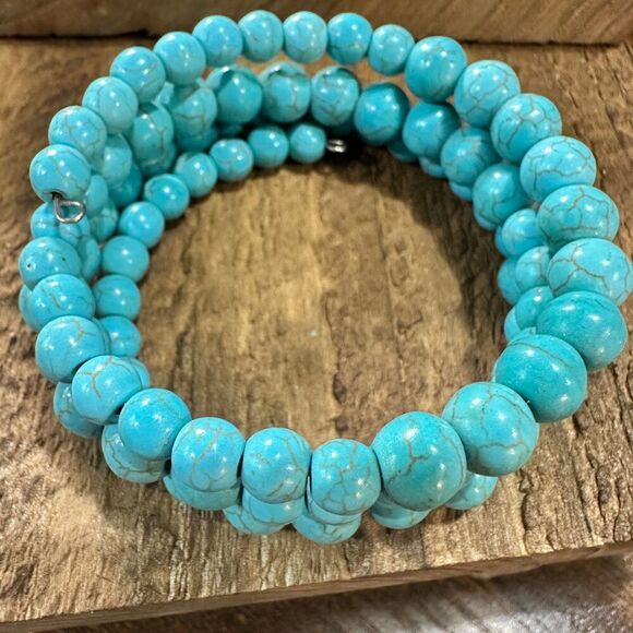Handmade Synthetic Turquoise Wrap Bracelet Fashion, Southwestern Cowgirl Design - Picture 5 of 10